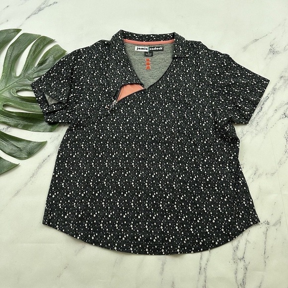 jamie sadock Tops - Jamie Sadock Womens Golf Shirt Size M Black Gray Polka Dot Knit Short Sleeve